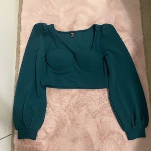 Green Long Sleeve Crop Top